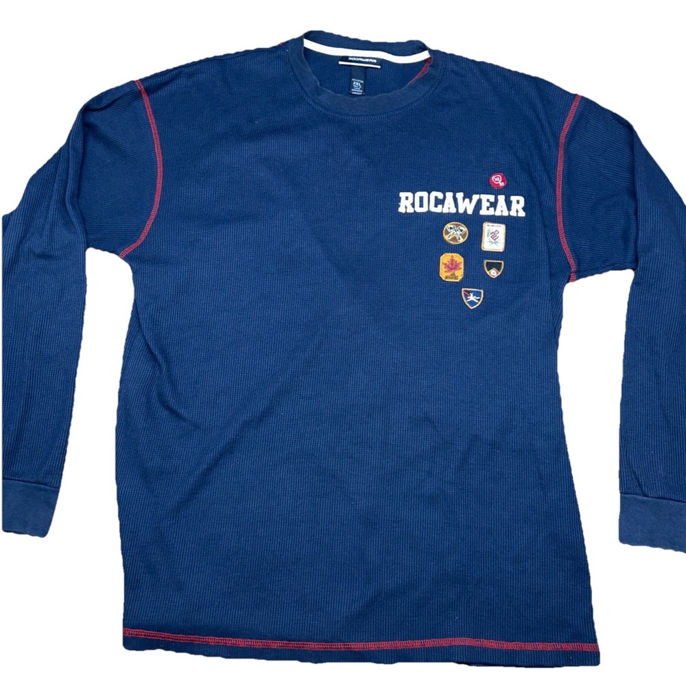 Rocawear Waffle Knit '99 Crewneck Long Sleeve, Mens 2XL, Navy, Patch Embroidery